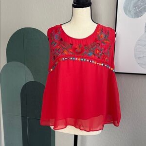 American Rag Red Embroidered Blouse